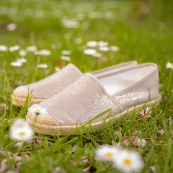 Evita Espadrille Metallic Plain Rose